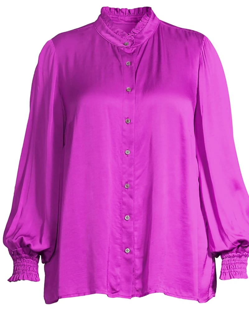 Front of a size 14 Torie Blouse in Berry by MAYES NYC. | dia_product_style_image_id:250924